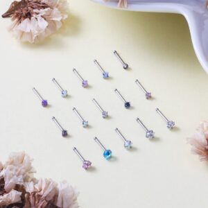 Lsnevsie Nose Rings Studs for Women 20G 316L Surgical Stainless Steel Straight Silver Opal Hypoallergenic Star Heart Nose Nostril Stud Ring Pin Bone Body Piercing Jewelry for Men Diamond CZ 2mm 3mm