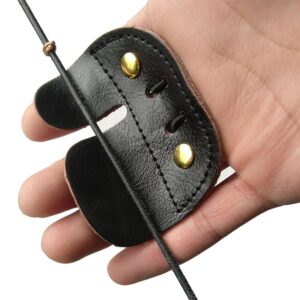 MiOYOOW Archery Finger Guard, Archery Finger Tab with Adjustable Ring for Recurve Bow and Archery Practice（Right Hand）