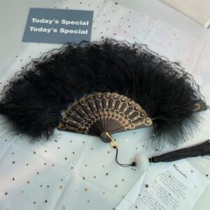 Classical Feather Folding Fan with Pendant Sweet Girly Dark Gothic Court Dance Photography Props Fan Wedding Decoration