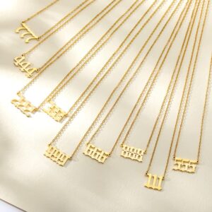 LANG XUAN Lucky Number Necklace For Women Men 18K Gold Silver 111 222 333 444 555 666 777 888 999 Pendant Angel Number Necklaces Choker Chain Numerology Jewelry for Girl Boy with Message Gift Card