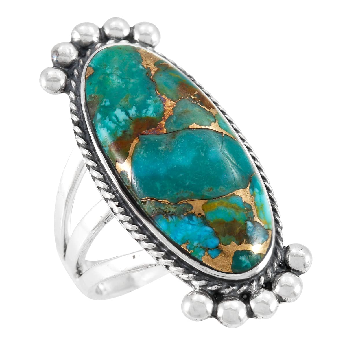 Turquoise Ring Sterling Silver 925 Genuine Gemstones Size 6 to 11 (Teal/Matrix Turquoise) (9)