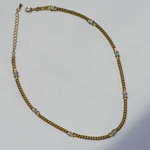 14K Gold Plated Cuban Link Chain Necklace with Baguette Cut Solitaire CZ | 3MM Gold Curb Link Necklace 14''+2'' Extender