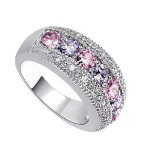 Exquisite Floral Opal Ring for Womens Pink/White Zircon Jewelry Rings Vintage Ladies Copper Ring Engagement Ring