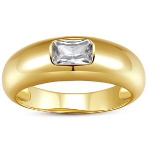 Aurelia Mae Baguette Dome Ring | CZ Set Gold Dome Ring | CZ Stacking Thick Band Size 8