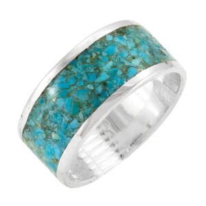 turquoise band ring sterling silver 925 genuine gemstones size 6 to 11 (wide-1/3") (10)