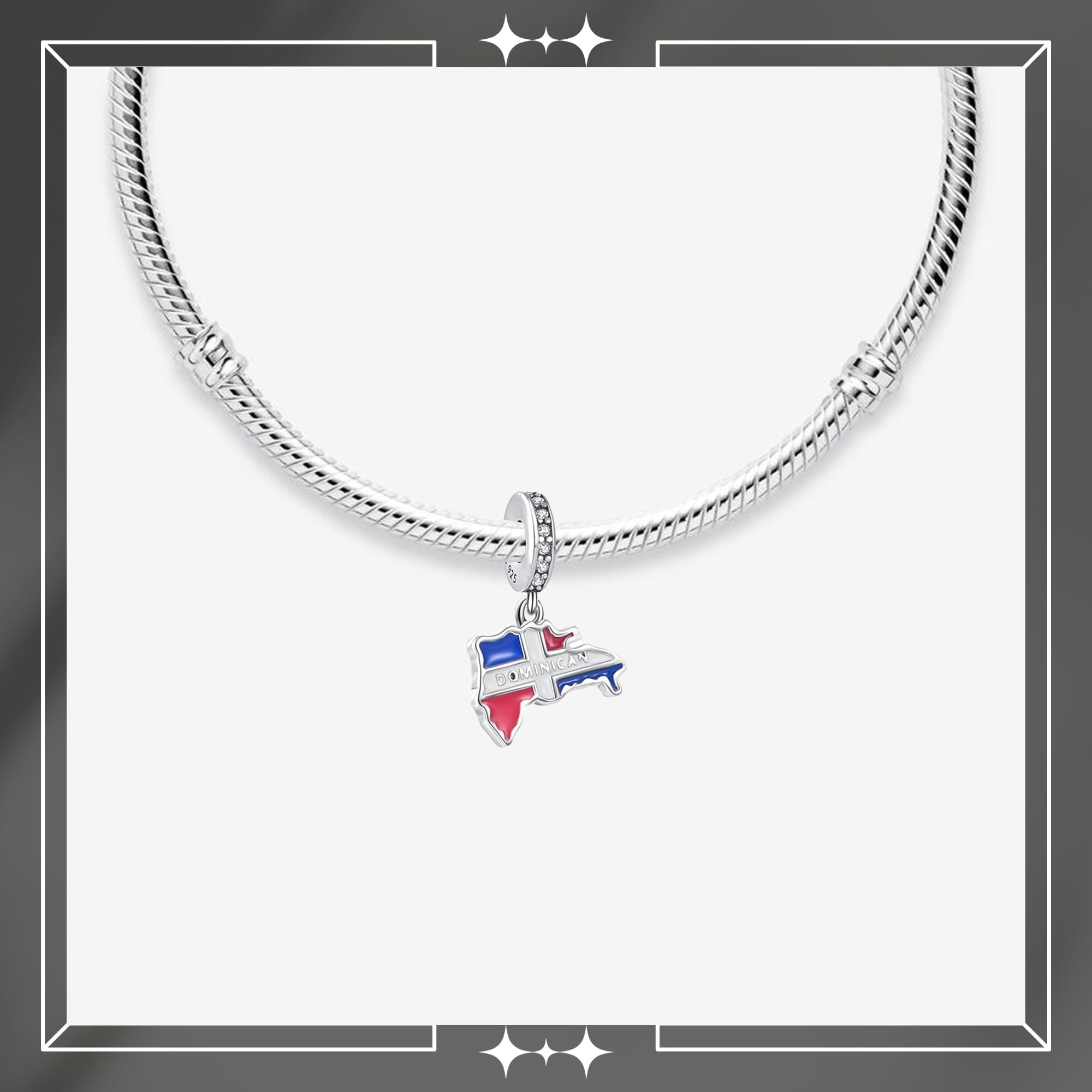 Dominican Republic Dangle Charm 925 Sterling Silver Gift For Birthday Christmas Mother Fit For Bracelet