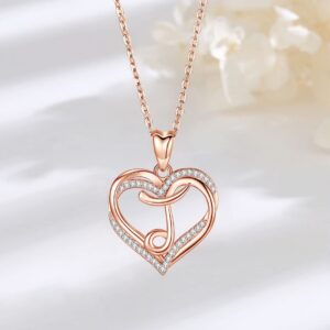 INFUSEU J Initial Necklace Women Letter Heart Jewelry Rose Gold Pendant