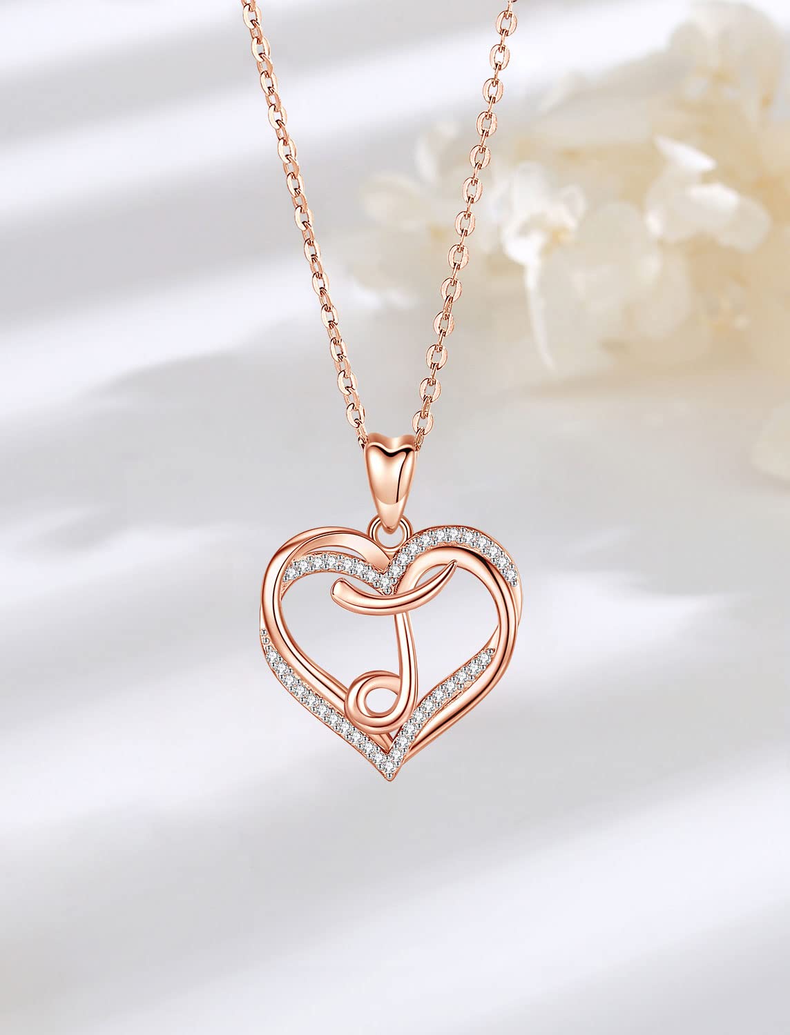 INFUSEU J Initial Necklace Women Letter Heart Jewelry Rose Gold Pendant