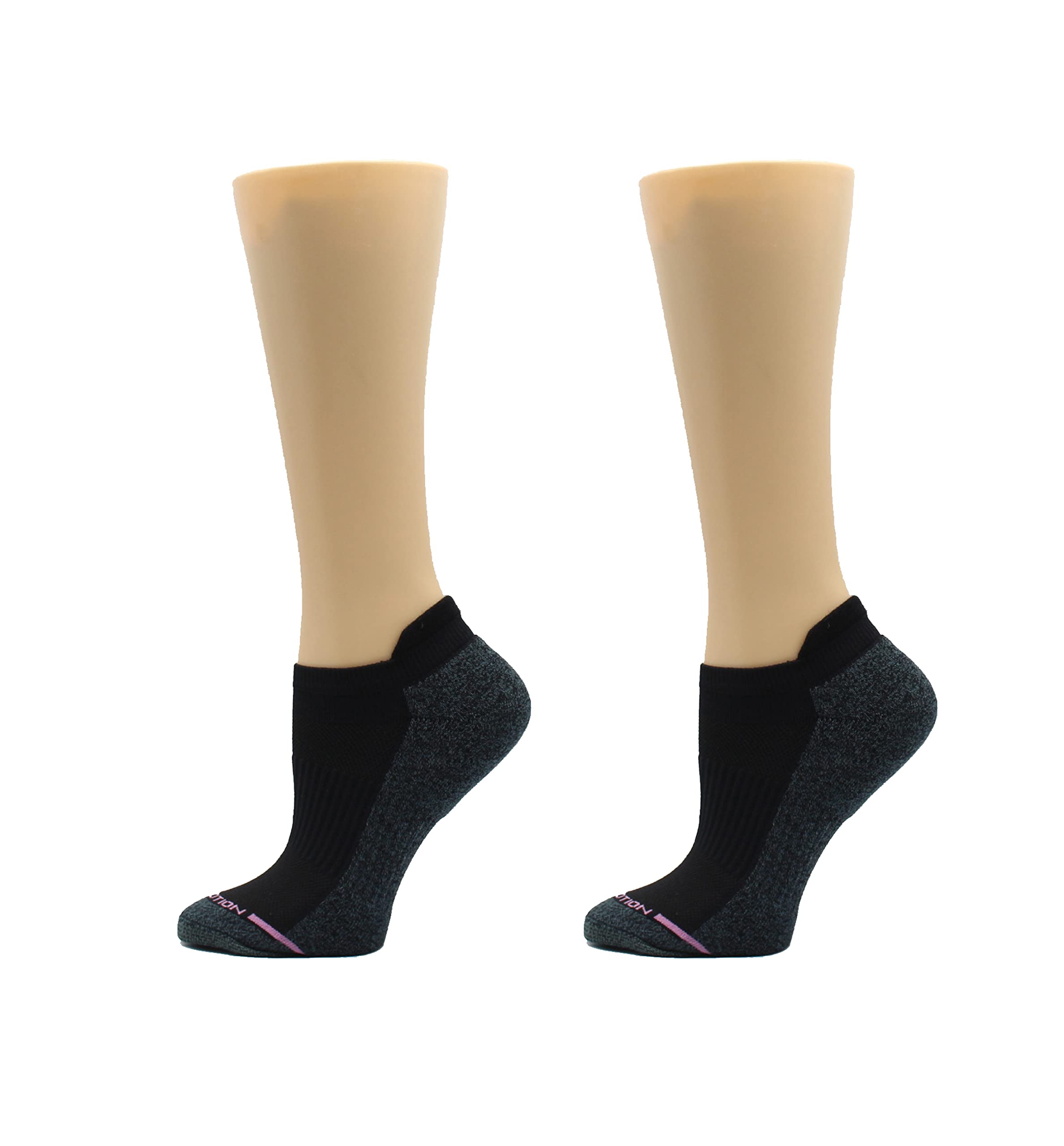 Dr. Motion Womens Low Cut Cushioned Breathable Compression Ankle Socks with Arch Support 6 Pairs (4 Black / 2 White)