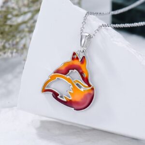 PELOVNY Christmas Gifts Fox Necklace 925 Sterling Silver Flame Fire Pendant Necklace Fox Cute Animal Necklace Jewelry Gift for Women Mother Girlfriend Daughter Sister