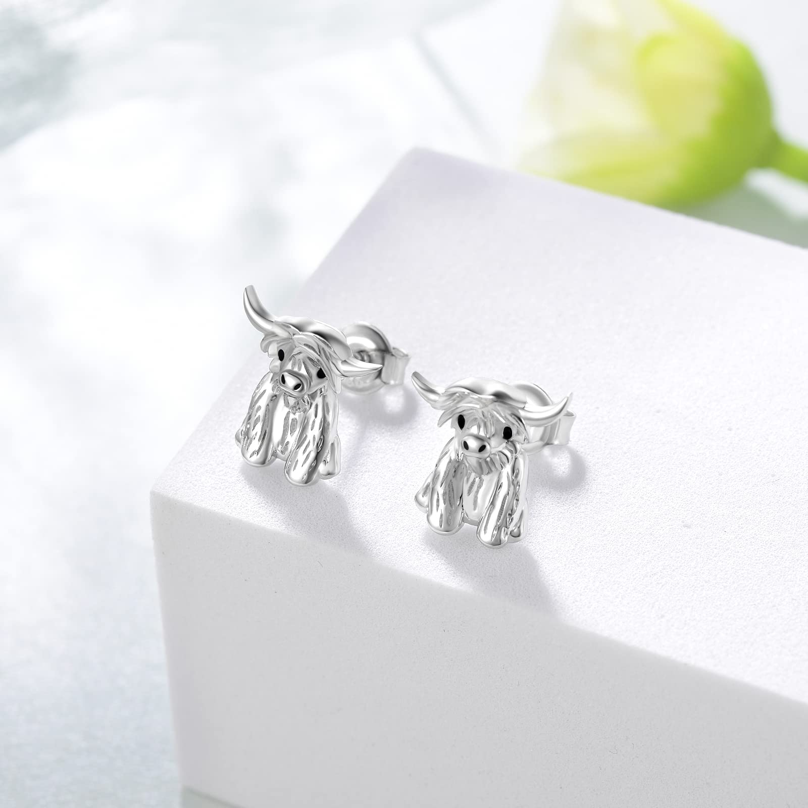 Cute Highland Cow Earrings 925 Sterling Silver Animal Cow Stud Earrings Animal Lover Jewelry Gifts for Women Highland Cow Lover