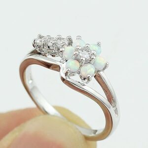 Exquisite Floral Opal Ring for Womens Pink/White Zircon Jewelry Rings Vintage Ladies Copper Ring Engagement Ring