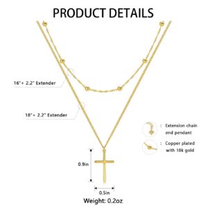 KISMIURRA Layered Gold Necklaces for Women 18K Plated Cross Pendant Dainty Layering Choker Cross Necklace for Women Teen Girls Jewelry