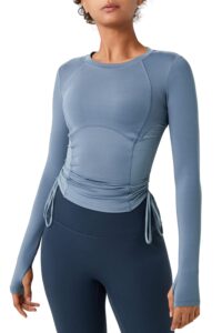 almaree workout outfits long sleeve shirts for women athletic tops running sweatshirt with thumb holes l blue