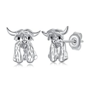 Cute Highland Cow Earrings 925 Sterling Silver Animal Cow Stud Earrings Animal Lover Jewelry Gifts for Women Highland Cow Lover