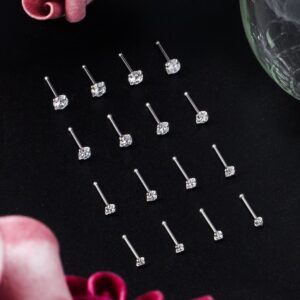 Lsnevsie Nose Rings Studs for Women 22G 316L Surgical Stainless Steel Straight Silver Opal Hypoallergenic Nose Nostril Stud Ring Pin Bone Body Piercing Jewelry for Men Diamond CZ 1.5mm 2mm 2.5mm 3mm