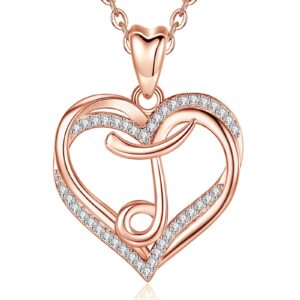 INFUSEU J Initial Necklace Women Letter Heart Jewelry Rose Gold Pendant