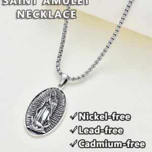 Seiyang Virgen de Guadalupe Necklace Sterling Silver Virgin Mary Pendant Miraculous Medal Pendant Religious Gift for Women Mom