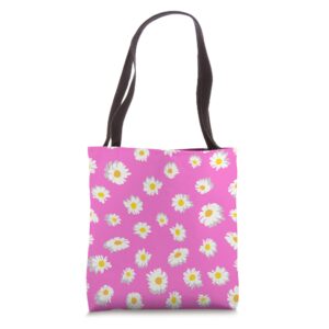 daisy flower pattern on pink tote bag