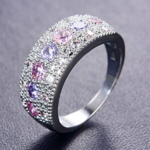 Exquisite Floral Opal Ring for Womens Pink/White Zircon Jewelry Rings Vintage Ladies Copper Ring Engagement Ring