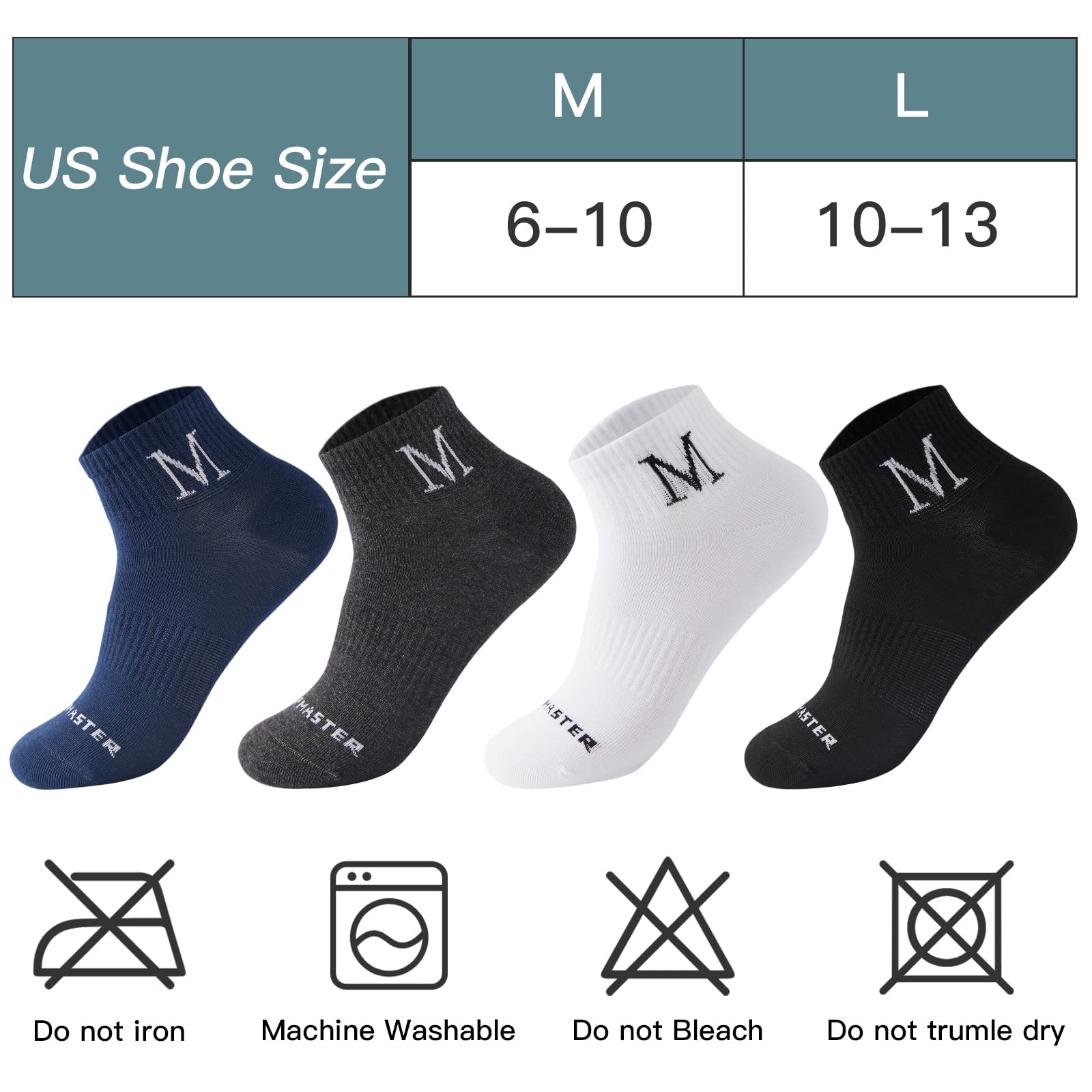 J-BOX 8 Packs Men's Cotton Socks Moisture Control Multi-Pack Running for Men Ankle Socks