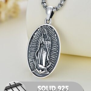 Seiyang Virgen de Guadalupe Necklace Sterling Silver Virgin Mary Pendant Miraculous Medal Pendant Religious Gift for Women Mom