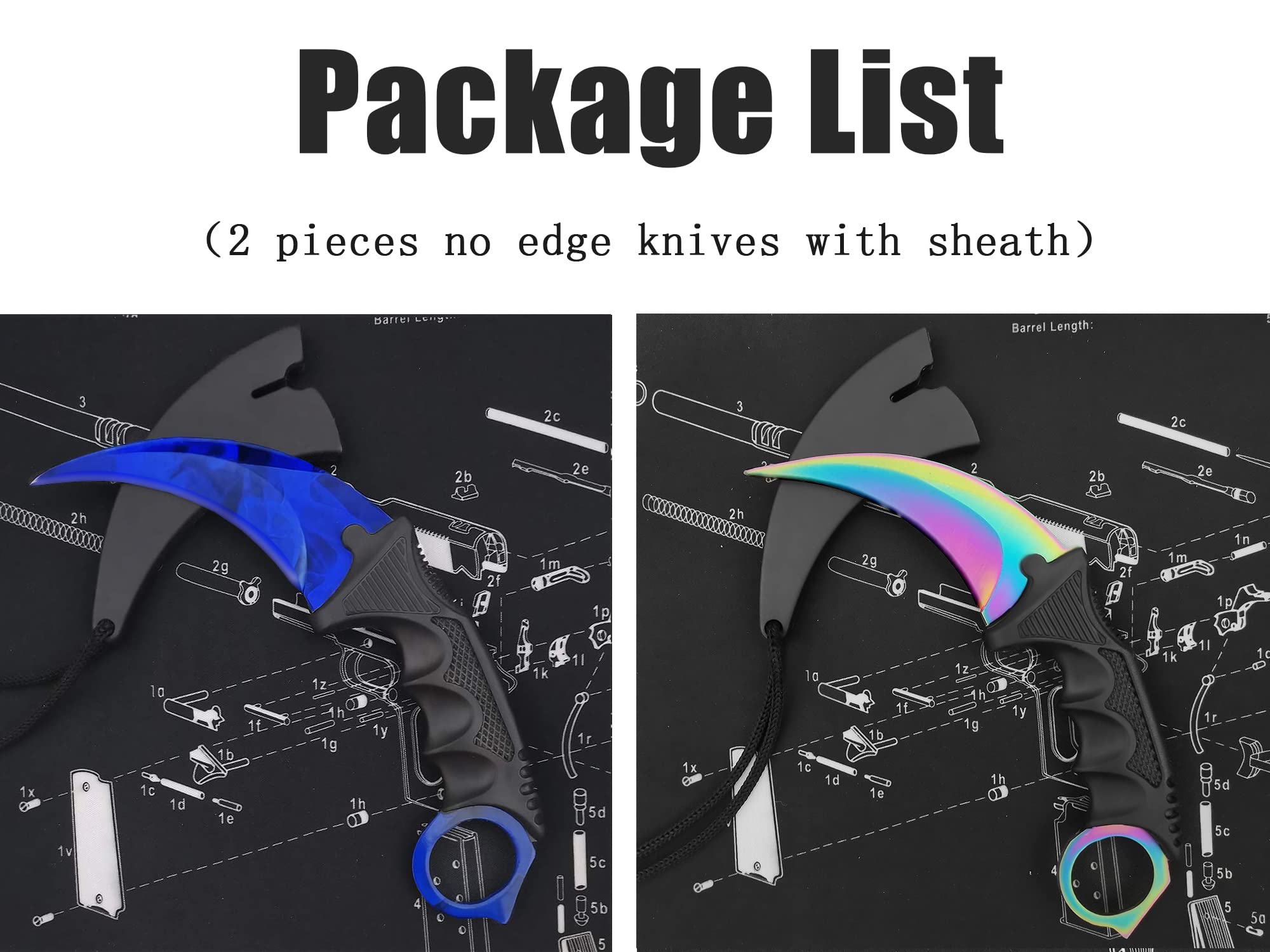 ZLIXING 2 Pieces Karambit Knife Trainer Dull Fixed Blade Practice Training Hunting Knives with Sheath Cool Stuff Gadgets Men Gifts Idea for Csgo