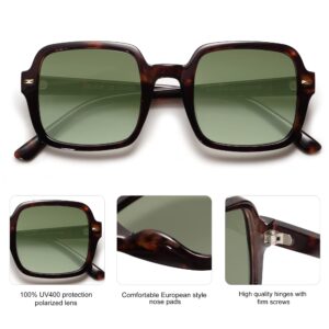 SOJOS Retro Square Polarized Sunglasses for Women Men Classic Trendy Sunnies SJ2226, Dark Tortoise/Green