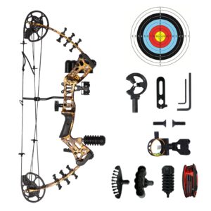 WUXLISTY Youth Compound Bow Set 15-45 Lbs for Teens and Beginner, Package with Archery Hunting Equipment, 5 Pin Sight, Max Speed 320fps, Adjustable, Right Hand, Snake Camo