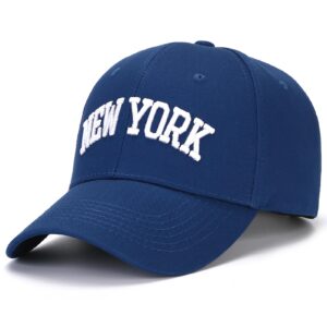 wodxcor classic baseball cap new york embroidery 100% cotton adjustable dad hat men and women (dark blue)