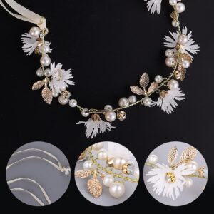 Prasacco Women Flower Headband With Ribbon, Bridal Headband Flower Hair Vine Wedding Hair Accessories Wreath Wedding Party Ladies Girls Garlands Floral Crown Hairband