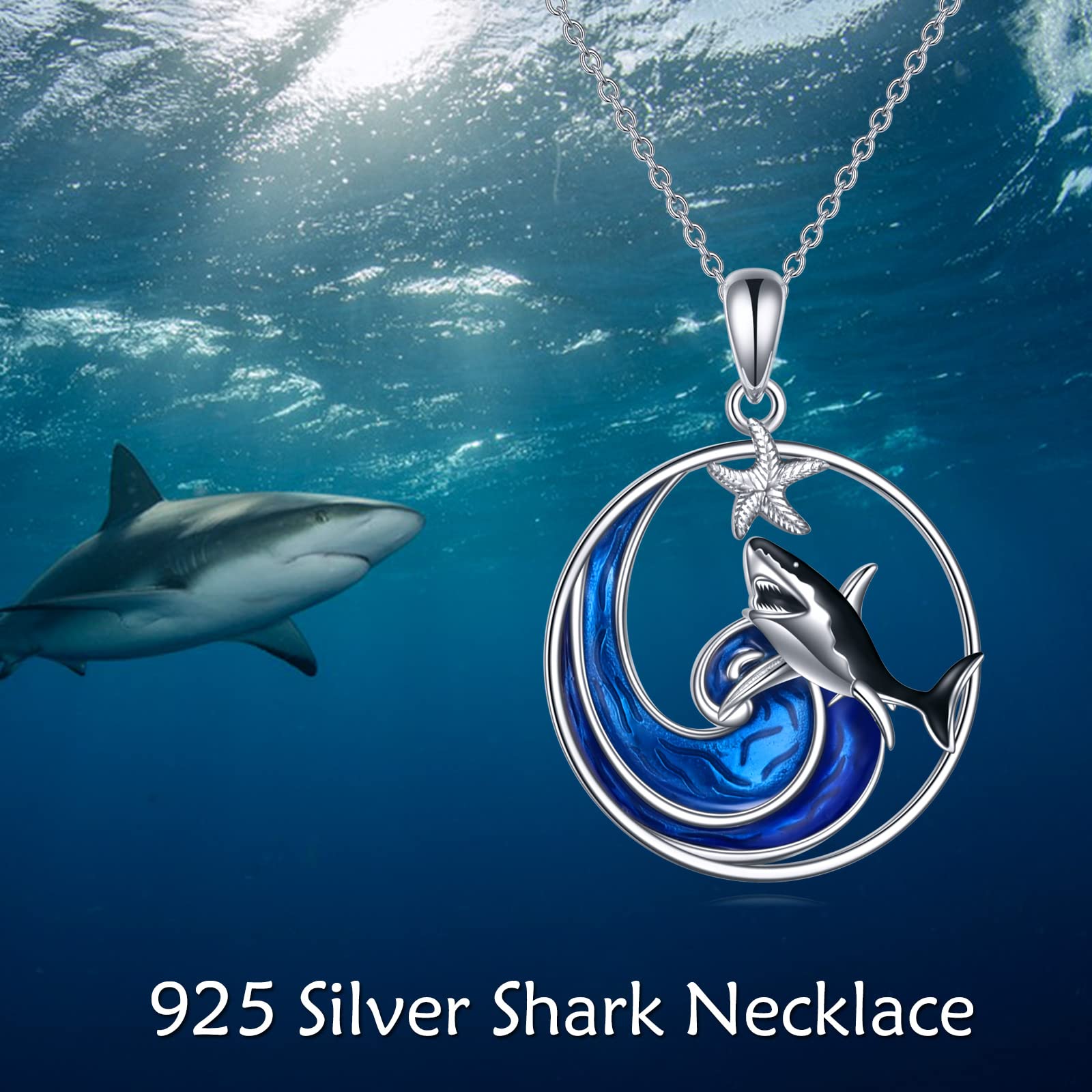 AXELUNA Shark Necklace 925 Sterling Silver Shark Pendant Ocean Jewelry for Women Mother Wife