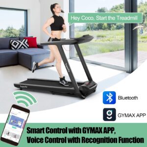 GYMAX 4.75HP Folding Treadmill with 15% Auto Incline and Voice Control, Electric Running Machine with Blue Tooth Speaker, 20 Preset Programs & LED Control Panel, Free Assembly Treadmill for Home Gym