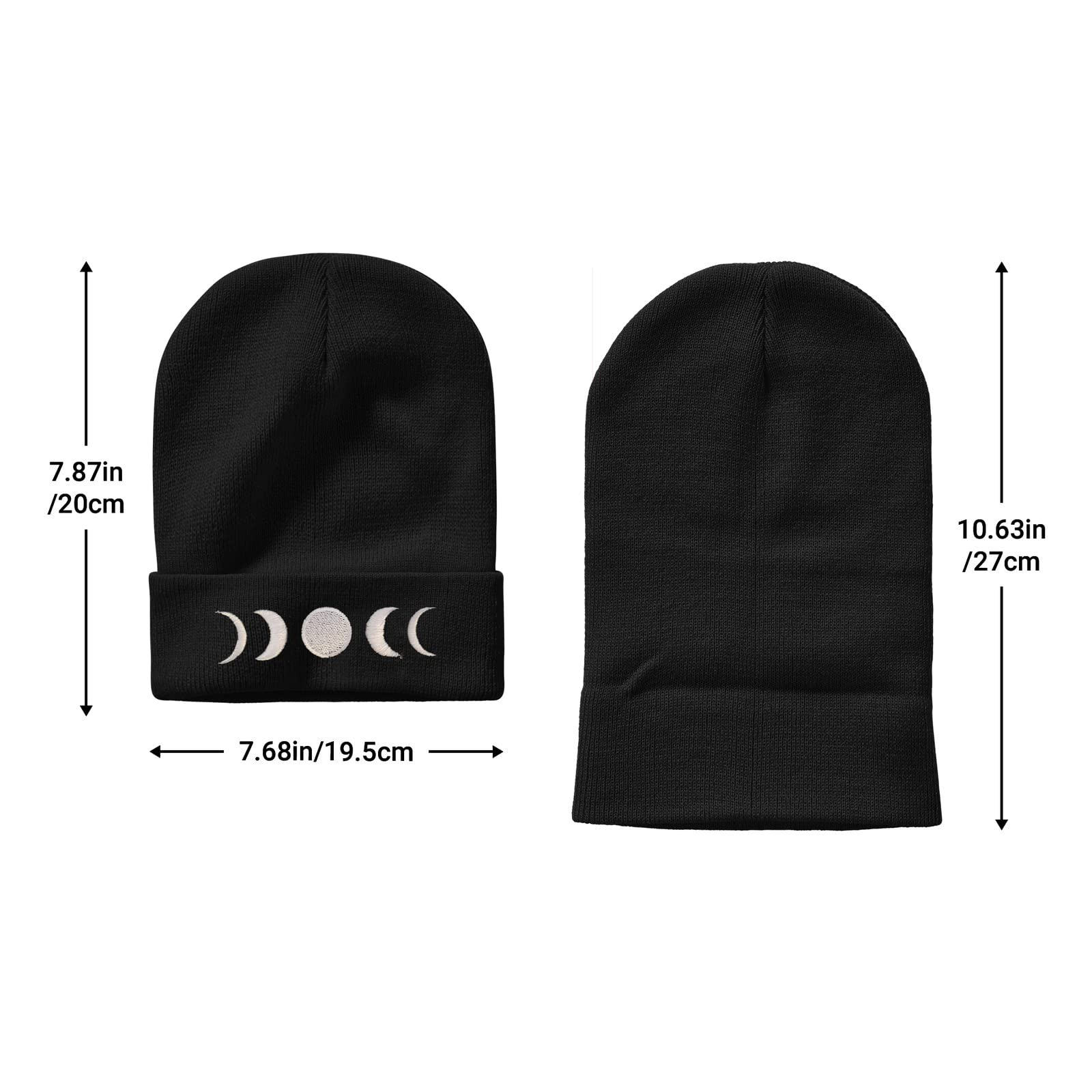 Gothic Goth Crescent Moon Embroidery Beanie Hat for Men Women Winter Warm Stretch Skull Knit Hats Cap Black