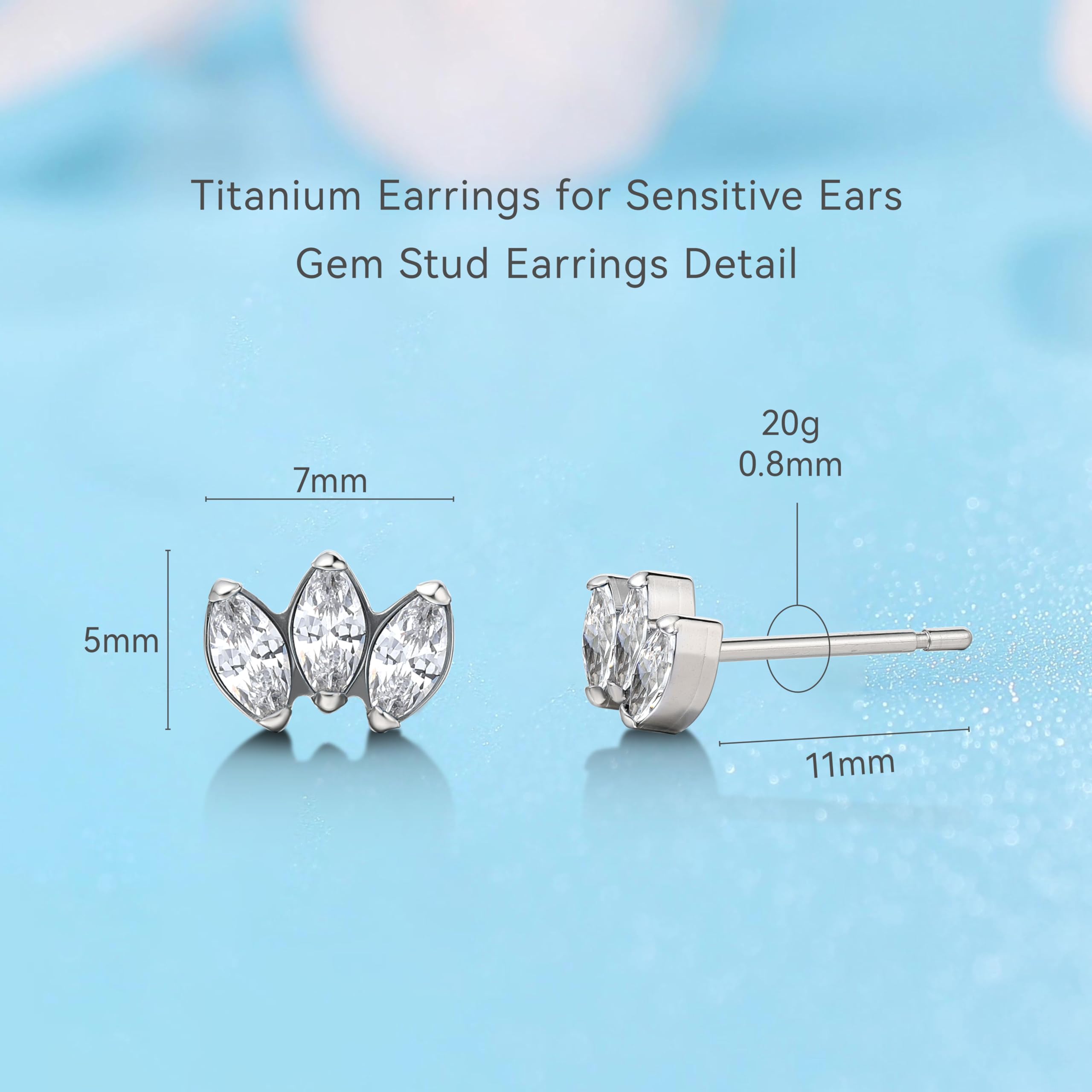 Limerencia Hypoallergenic G23 Pure Titanium Earrings | Crown Cubic Zirconia | F136 Implant Grade Piercing Studs| Suitable for Sensitive Ears Delicate Jewelry (White)