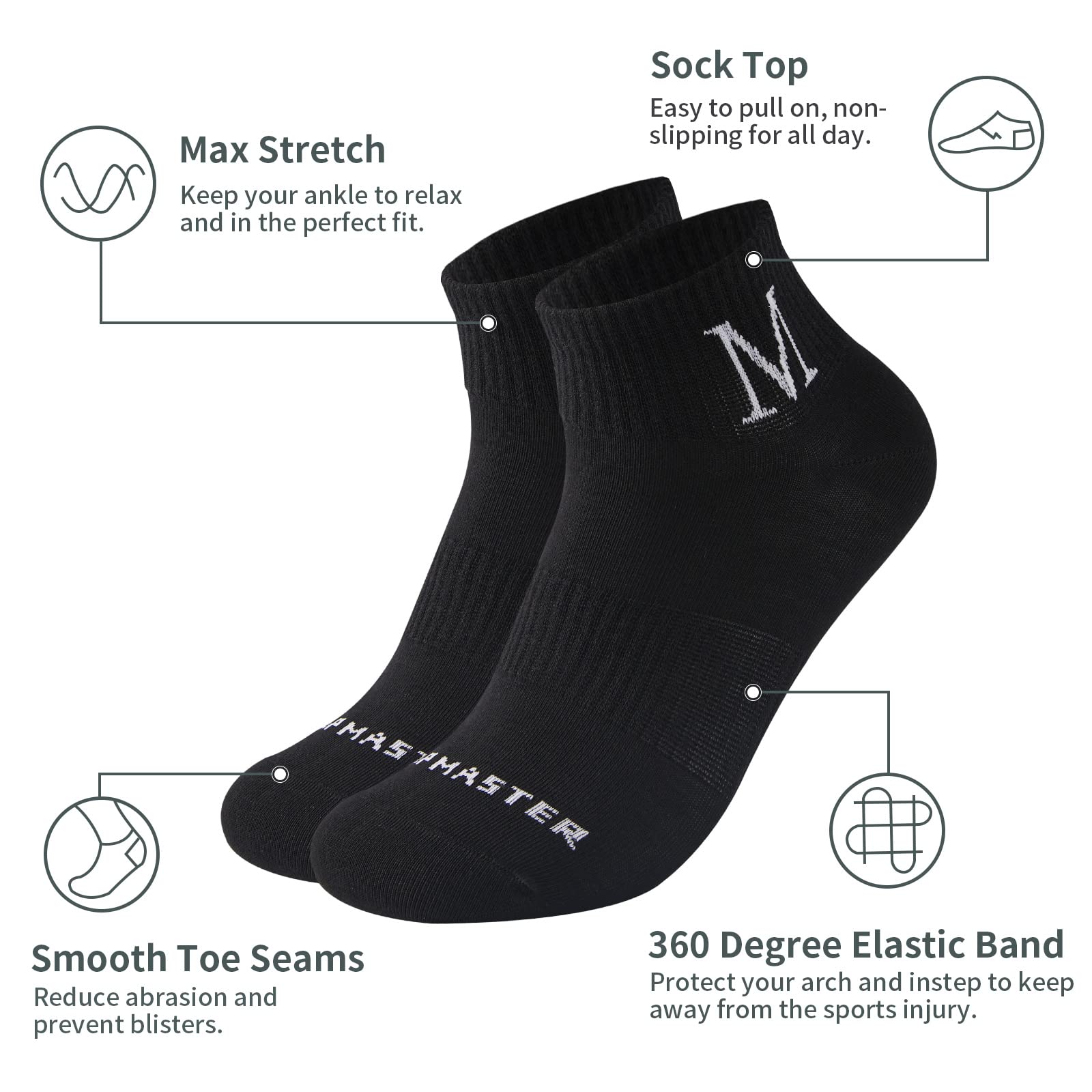 J-BOX 8 Packs Men's Cotton Socks Moisture Control Multi-Pack Running for Men Ankle Socks