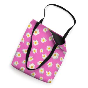 Daisy Flower Pattern on Pink Tote Bag