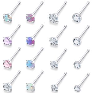 Lsnevsie Nose Rings Studs for Women 18G 316L Surgical Stainless Steel Straight Silver Opal Hypoallergenic Nose Nostril Stud Ring Pin Bone Body Piercing Jewelry for Men Diamond CZ 1.5mm 2mm 2.5mm 3mm