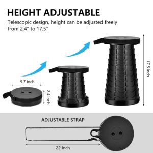 Upgraded Portable Collapsible Telescopic Stool, Sturdy Foldable Stool with Load Capacity of 400lbs, Retractable Camping Stool for Hiking, Fishing Tours BBQ Parties Indoor & Outdoor Activities(Black)