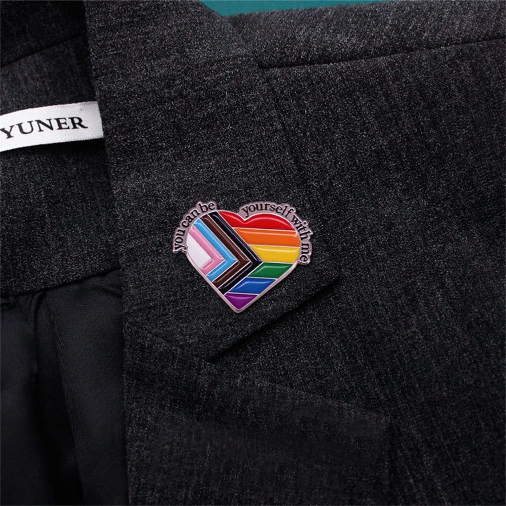 LATINDAY 1 Pack Irregular Heart Enamel Pin Decorative YOU CAN BE YOURSELF WITH ME Brooch Creative Fashion Badge Gay Transgender Art Accessory for Jackets Cotton Shirts Skirts Canvas Bags Denim