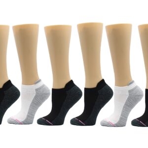 Dr. Motion Womens Low Cut Cushioned Breathable Compression Ankle Socks with Arch Support 6 Pairs (4 Black / 2 White)