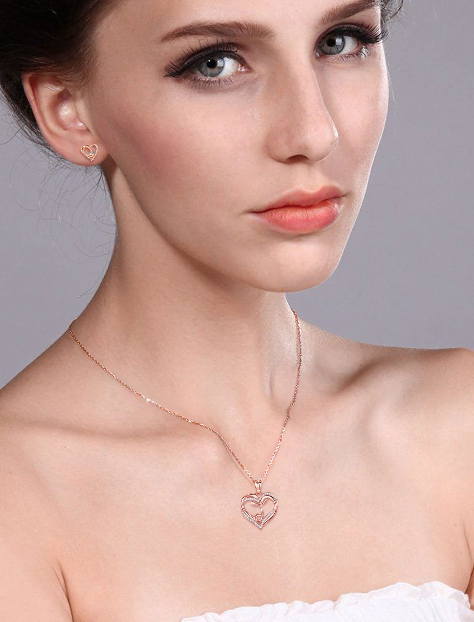 INFUSEU J Initial Necklace Women Letter Heart Jewelry Rose Gold Pendant