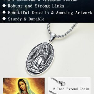 Seiyang Virgen de Guadalupe Necklace Sterling Silver Virgin Mary Pendant Miraculous Medal Pendant Religious Gift for Women Mom