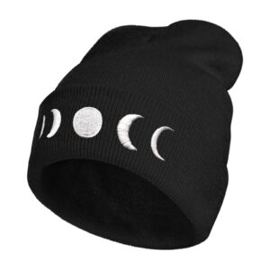 Gothic Goth Crescent Moon Embroidery Beanie Hat for Men Women Winter Warm Stretch Skull Knit Hats Cap Black