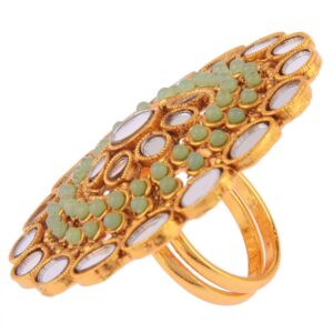 Efulgenz Indian Bollywood Traditional Antique Round Pearl Crystal Kundan Meenakari Adjustable Big Ring Finger Jewelry