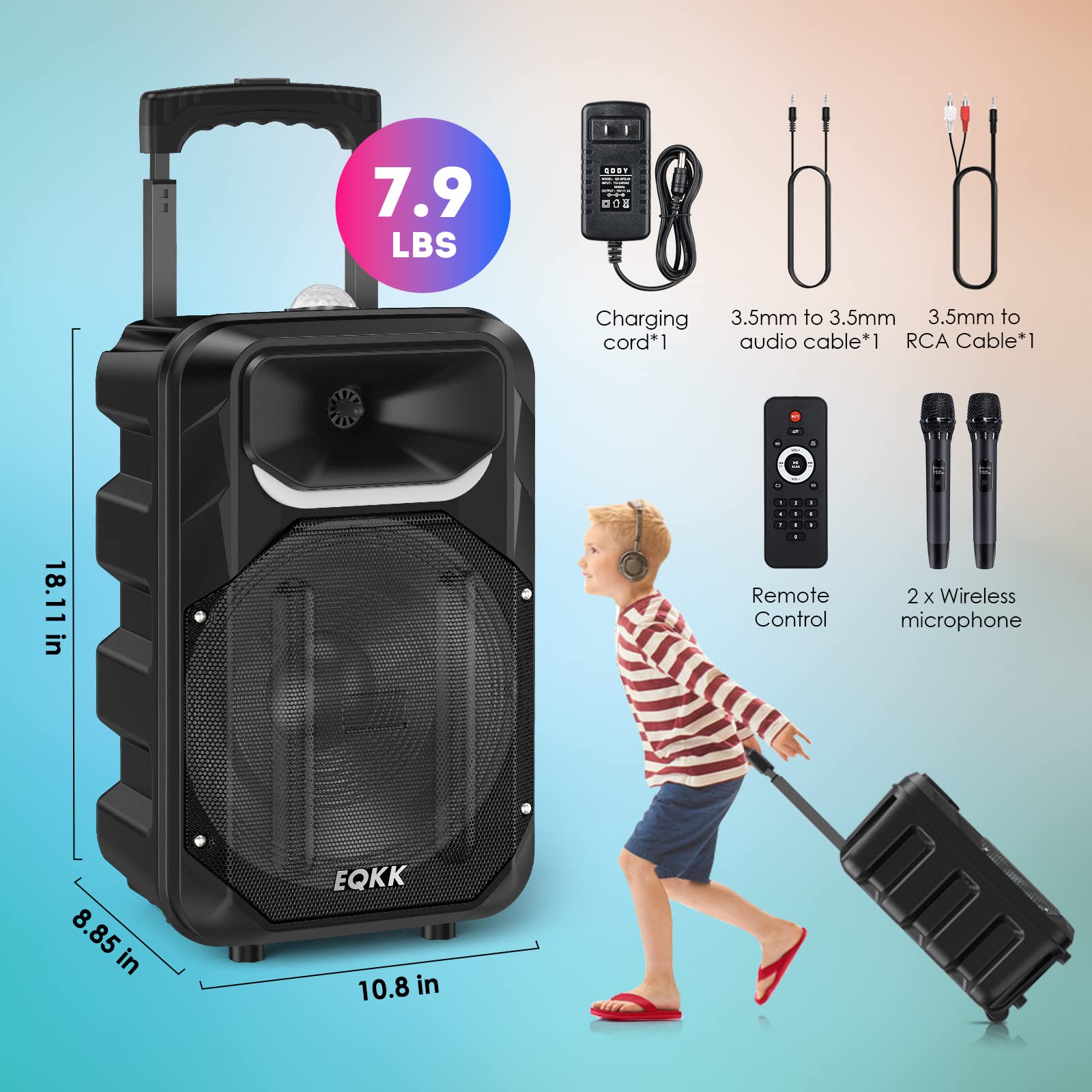 Portable Karaoke Machine for Adults and Kids with 2 Wireless Microphones New 10" Subwoofer PA Machines Bluetooth 5.0 Karaoke Speaker System with DJ Light for Outdoor Party