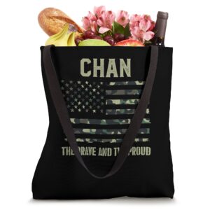 CHAN Last Name Surname Camouflage American Flag Tote Bag