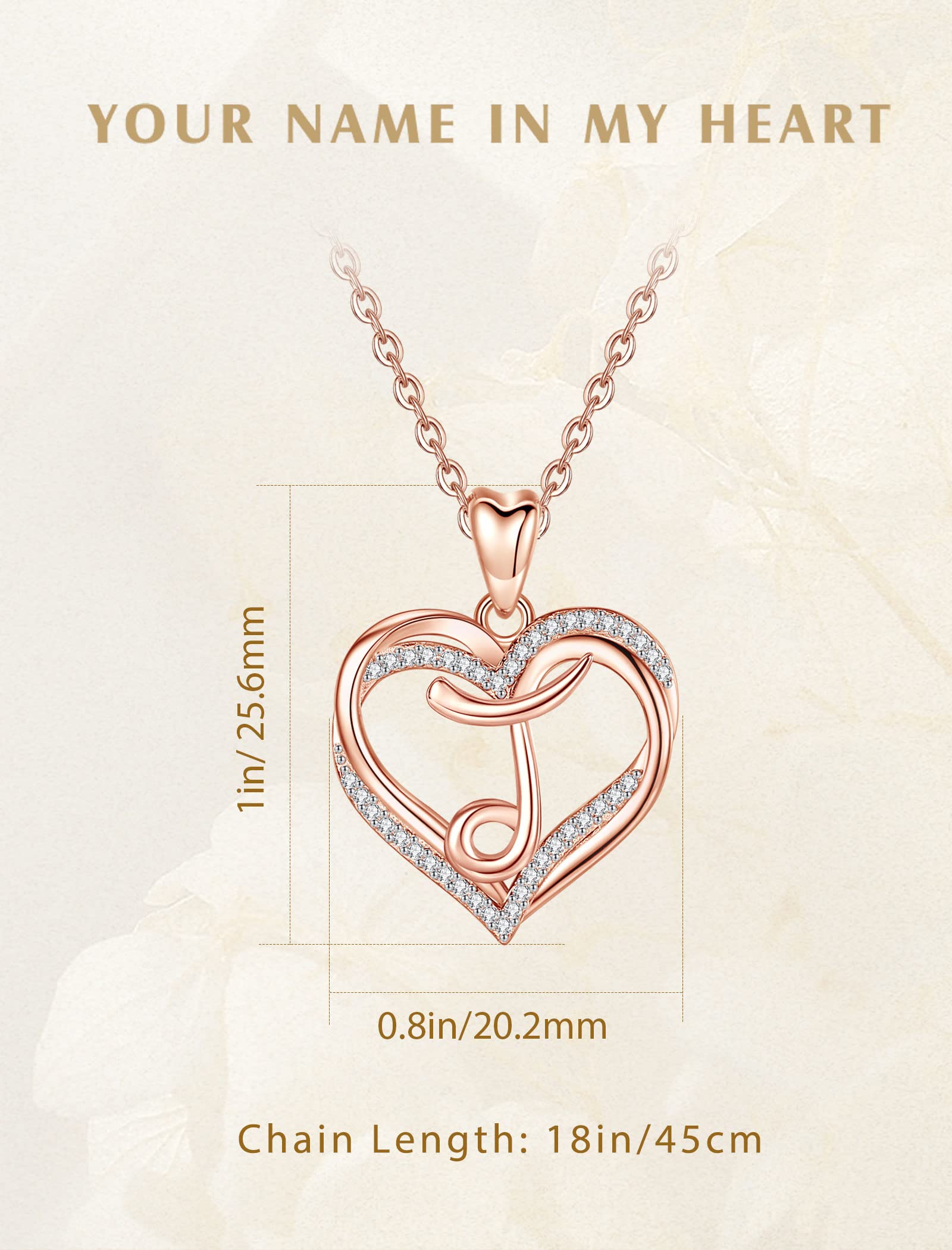 INFUSEU J Initial Necklace Women Letter Heart Jewelry Rose Gold Pendant