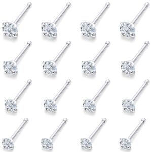 Lsnevsie Nose Rings Studs for Women 22G 316L Surgical Stainless Steel Straight Silver Opal Hypoallergenic Nose Nostril Stud Ring Pin Bone Body Piercing Jewelry for Men Diamond CZ 1.5mm 2mm 2.5mm 3mm