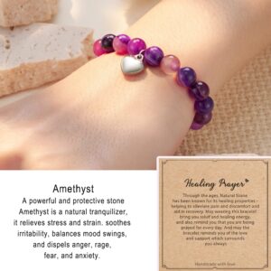 HGDEER Get Well Soon Gifts for Women Crystals Stone Bracelet for Women Purple Gifts, Bracelets for Women, Amethyst Bracelet